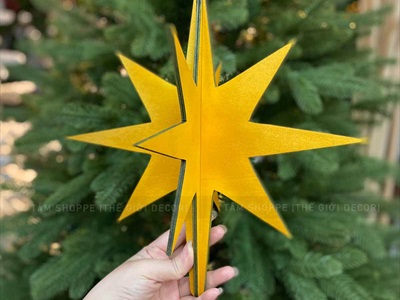 Ngôi sao gỗ 16 cạnh treo đỉnh cây thông Noel - ĐK 30cm PKT-X-07